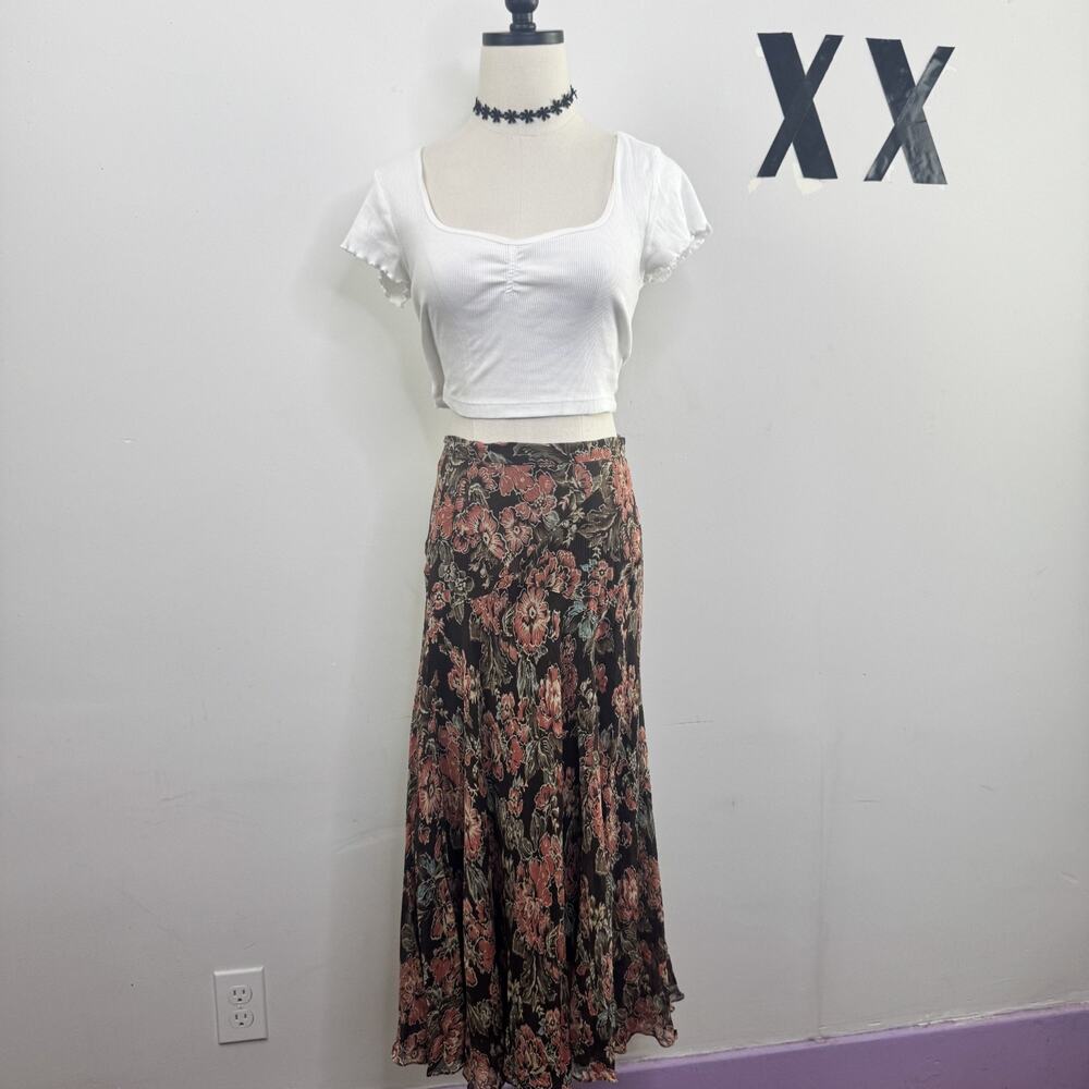 Vintage Y2K Jones New York Silk Floral Midi Skirt Soft Grunge Indie 16
